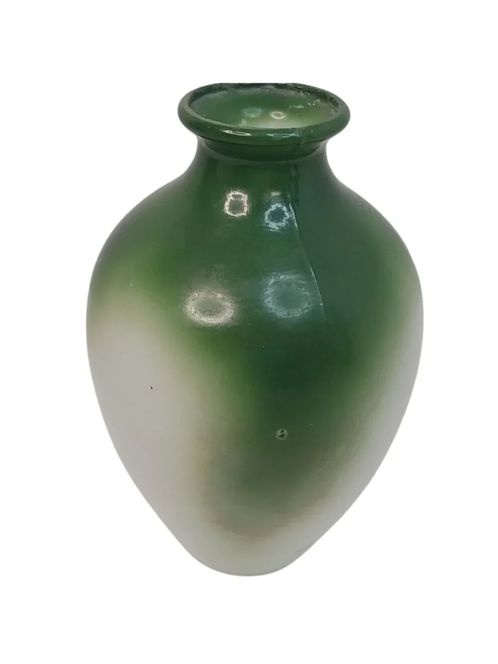 Antique Victorian Hand-Painted Green & White Milk Glass Vase With Red Rose
